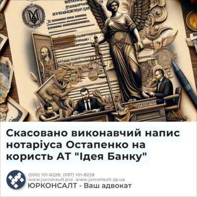 Скасовано виконавчий напис нотаріуса Остапенко на користь АТ "Ідея Банку"