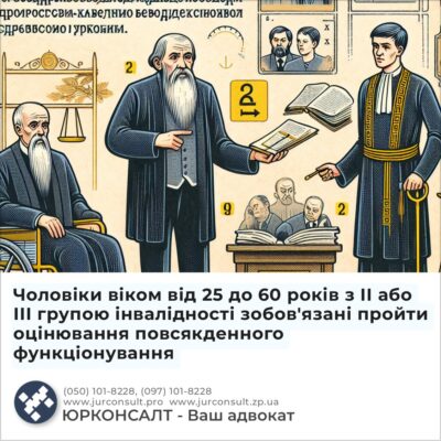 Чоловіки віком від 25 до 60 років з ІІ або ІІІ групою інвалідності зобов'язані пройти оцінювання повсякденного функціонування