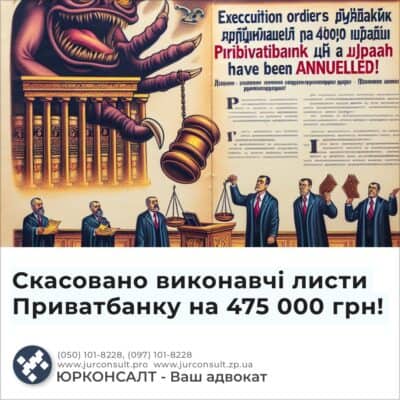 Скасовано виконавчі листи Приватбанку на 475 000 грн!